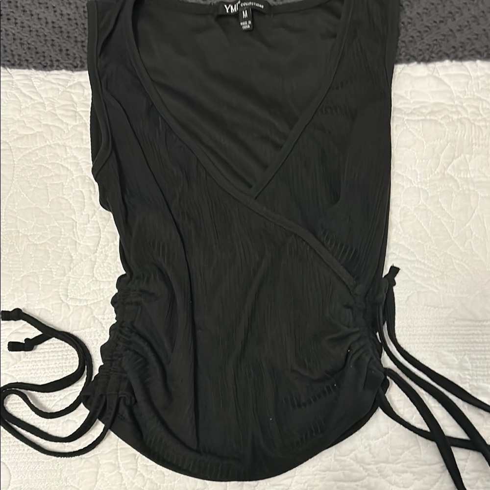 YMI Black with Ruched Tie Front